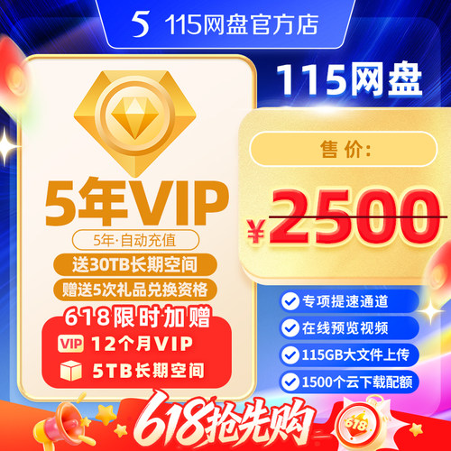 115网盘 5年VIP赠30TB空间【限时赠1年VIP+5TB空间】空间长期有效