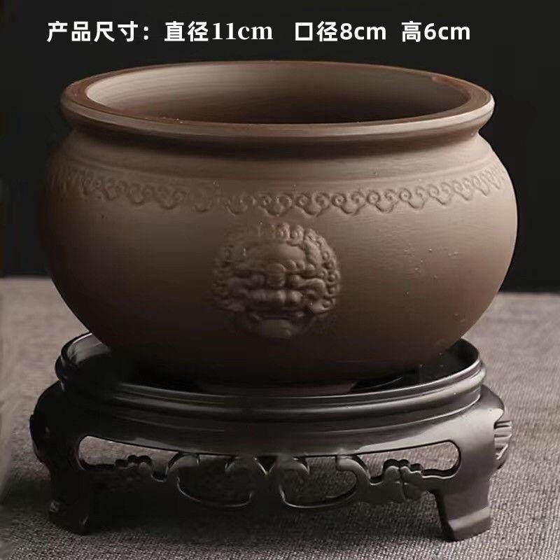 爆款兽头紫砂复古浮雕花盆带孔带脚陶瓷绿植盆栽盆景园艺微景观