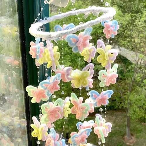 新款春夏蝴蝶风铃扭扭棒花束diy材料包无聊解闷礼物室内装饰挂件