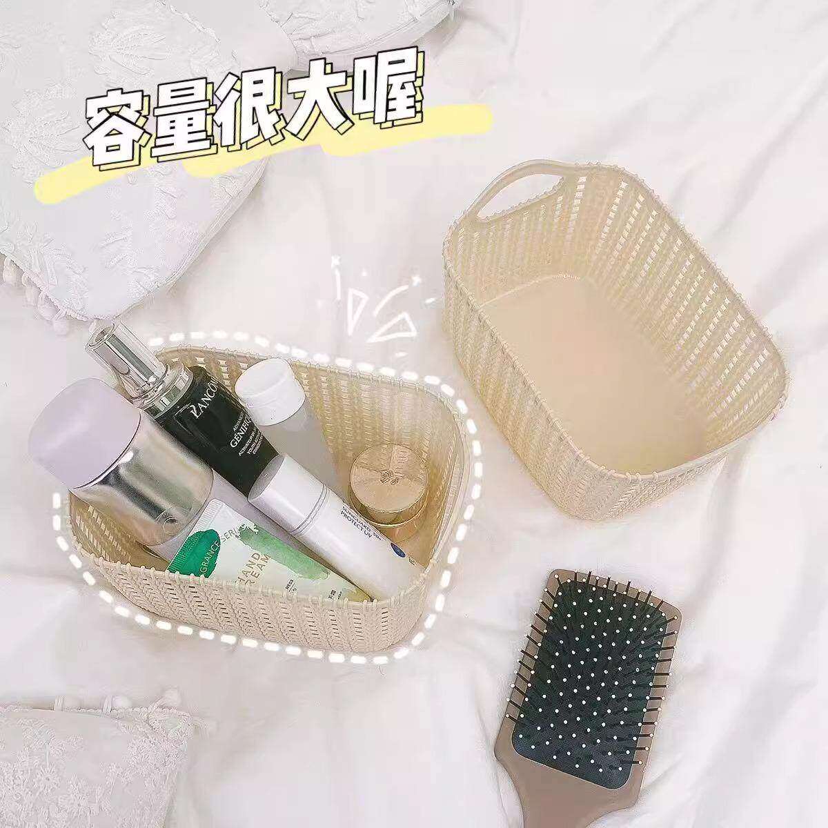 仿藤编桌面收纳篮收纳篮家用零食化妆品面膜置物筐宿舍杂物收纳篮