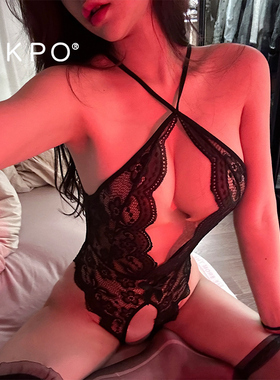 蕾丝开裆免脱情趣内衣2025新款性感睡衣大码连体套装小胸制服诱惑