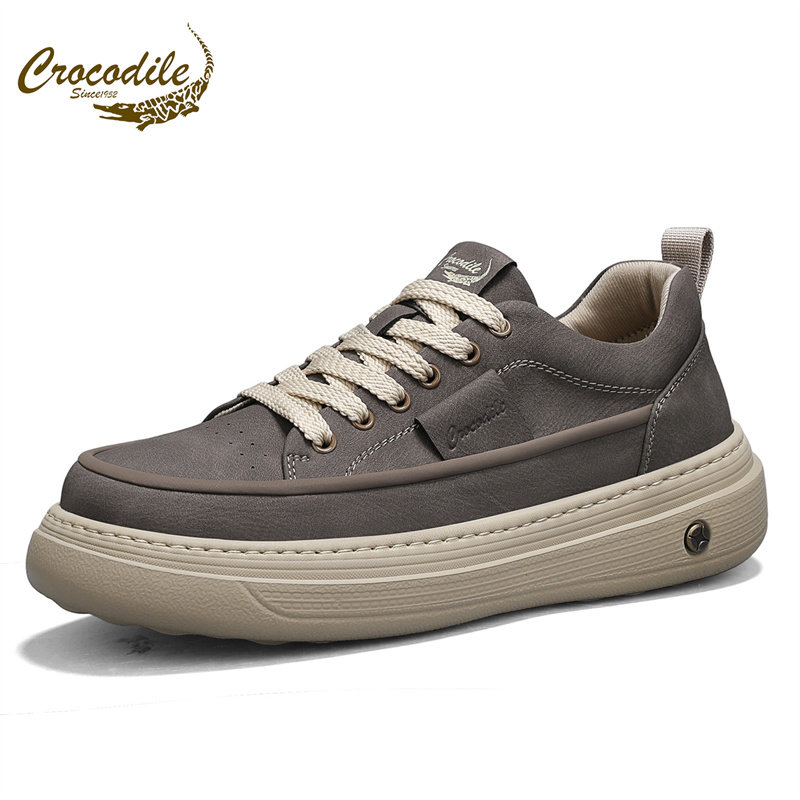鳄鱼恤男鞋冬季复古百搭潮流运动休闲板鞋男增高防滑软底真皮潮鞋,流行男鞋,休闲板鞋,淘宝优惠券,粉丝福利购,淘宝优惠卷
