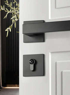 黑色门锁 室内卧室家用通用磁吸静音分体锁门把手 实木房门锁锁具