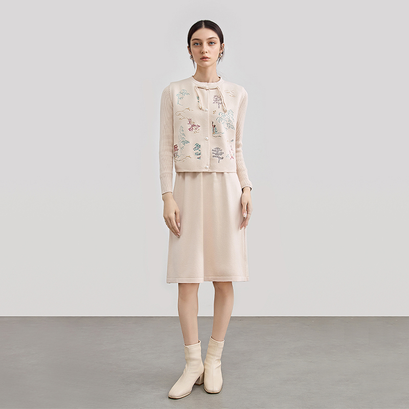 不等式针织裙新中式马甲两件套