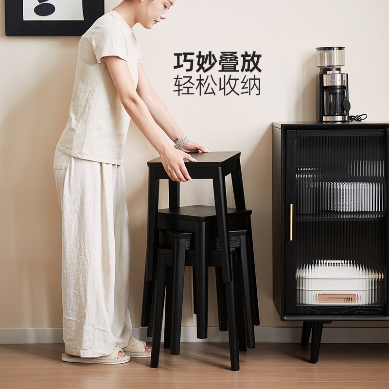 实木小凳子家g用方凳可叠放客厅餐桌凳子矮凳圆凳马鞍凳黑色木板