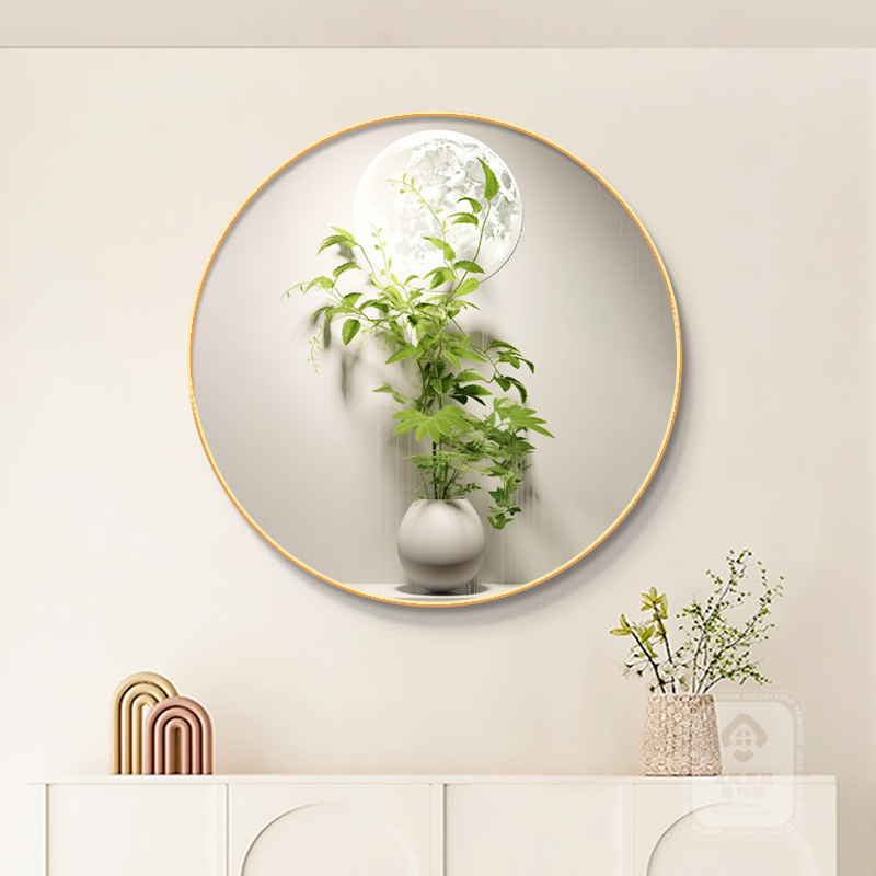 新款绿色植物圆形挂n画入户玄关走廊D装饰画客厅饭厅壁画酒店晶瓷图片