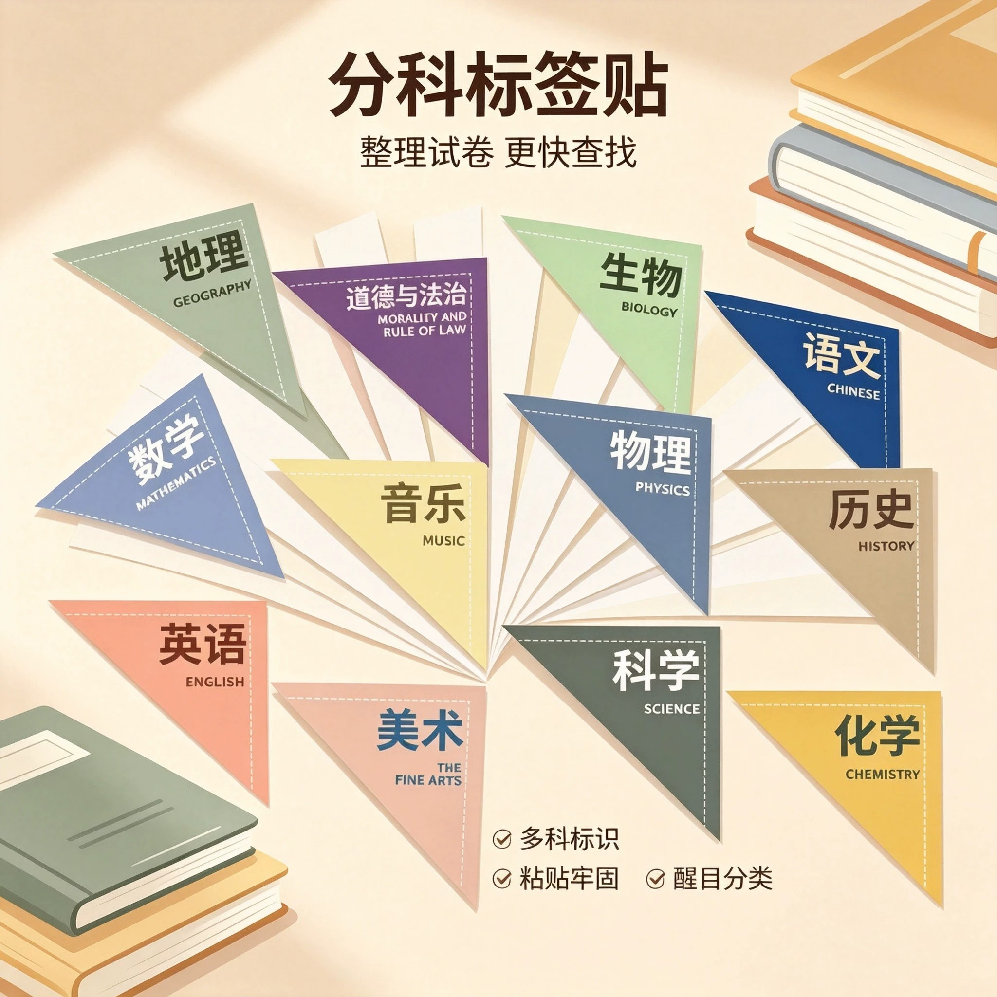 学生科目贴书本科目贴贴纸书角贴书皮贴纸初中历史科目索引贴政治