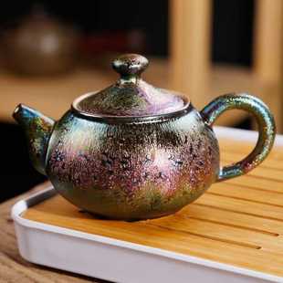 天目釉窑变七彩孔雀茶盏茶壶陶瓷茶具家用办公盖碗茶壶手抓壶茶具