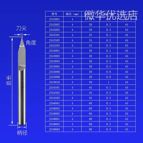 威特3A金属雕刻刀4mm金属平底尖刀铁铝浮雕钨钢刻字刀雕刻机刀头