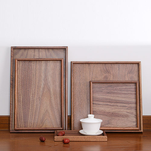 黑胡桃木日式长方形茶水杯盘