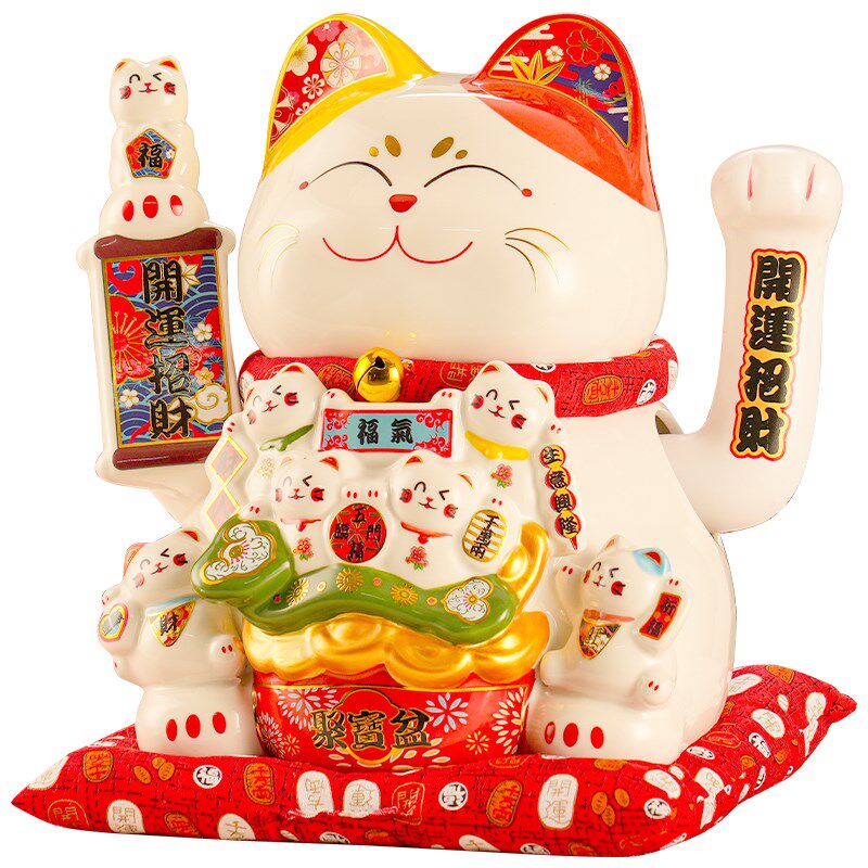 陶瓷招财猫摆件开业生意兴隆自动摇手前台家居客厅装饰发财猫礼品