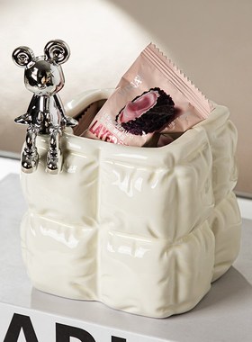 客厅收纳盒化妆刷收纳筒桌面陶瓷垃圾桶玄关收纳杂物盒