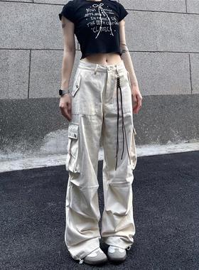 BAOER美式复古工装裤伞兵直筒褶皱vibe多口袋辣妹休闲长裤子男女