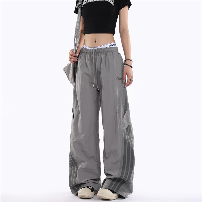 0123Start 美式条纹运动工装裤男女宽松阔腿直筒街舞速干冲锋裤潮