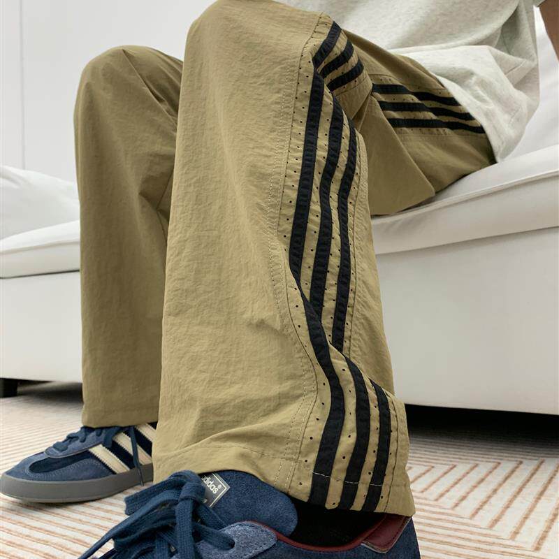 07QWER 夏季新款大码轻薄速干裤山系户外宽松直筒侧边条纹休闲裤