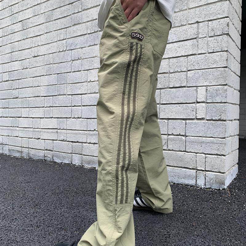 07QWER 夏季薄款透气休闲裤条纹宽松直筒阔腿裤潮流多巴胺长裤