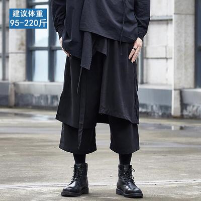 配马丁靴的裤子潮牌休闲裤男暗黑系山本耀司风格阔腿裤男九分裙裤