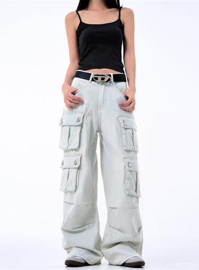orderstage美式多口袋阔腿裤高腰炸街工装辣妹牛仔裤女小个子裤潮