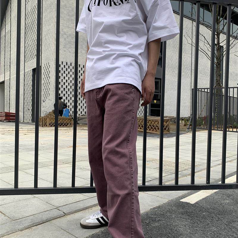 07QWER 四季新款美式高街小众嘻哈直筒裤复古百搭情侣牛仔裤