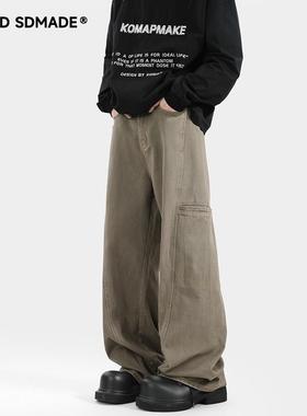 SOLIDSDMADE 美拉德牛仔裤男秋冬季潮牌直筒宽松美式高街工装裤子