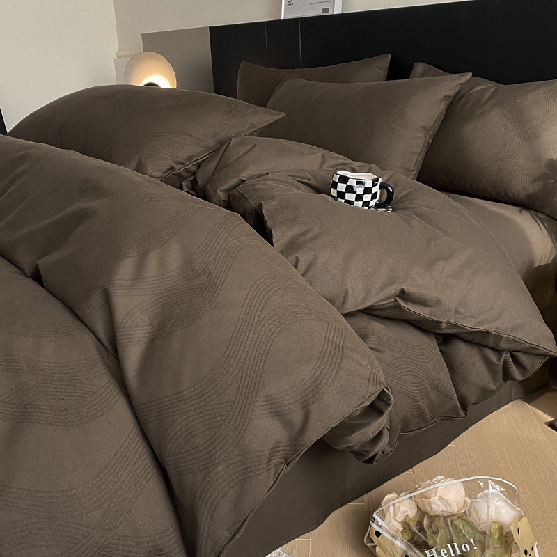 全棉三层纱四件套纯棉水洗棉被套床单2026新款男生黑色床上用品