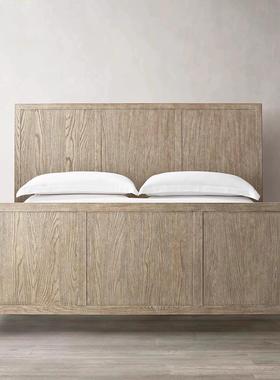 RH/美式乡村/实木床/后现代简约橡木主卧双人床法式复古做旧1.8米