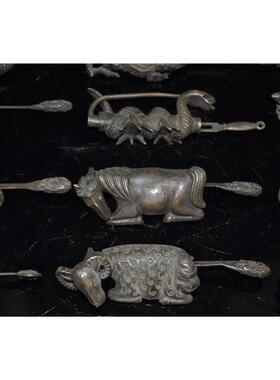 古玩收藏老式横开十二生肖铜锁密码挂锁民俗旧藏民俗老物件古董