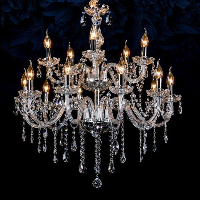18头双层欧式水晶吊灯透明蜡烛吊灯透明玻璃吊灯别墅大客厅楼梯
