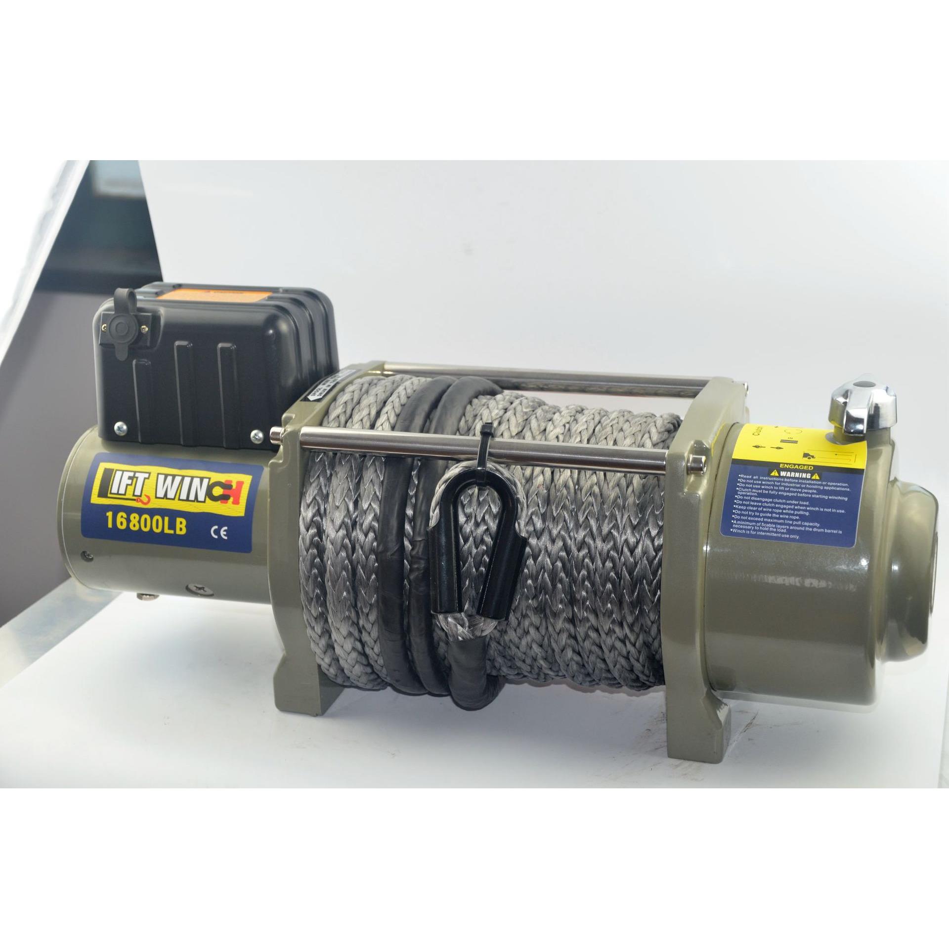 供应16800磅尼龙绳纤维绳电动绞盘机12V 24V 7.6吨大卡车 清障车