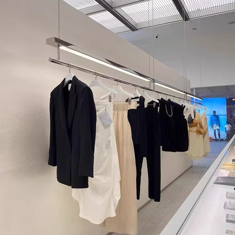 服装店不锈钢带灯吊顶架橱窗陈列挂衣架专用女装店货架展示架吊架