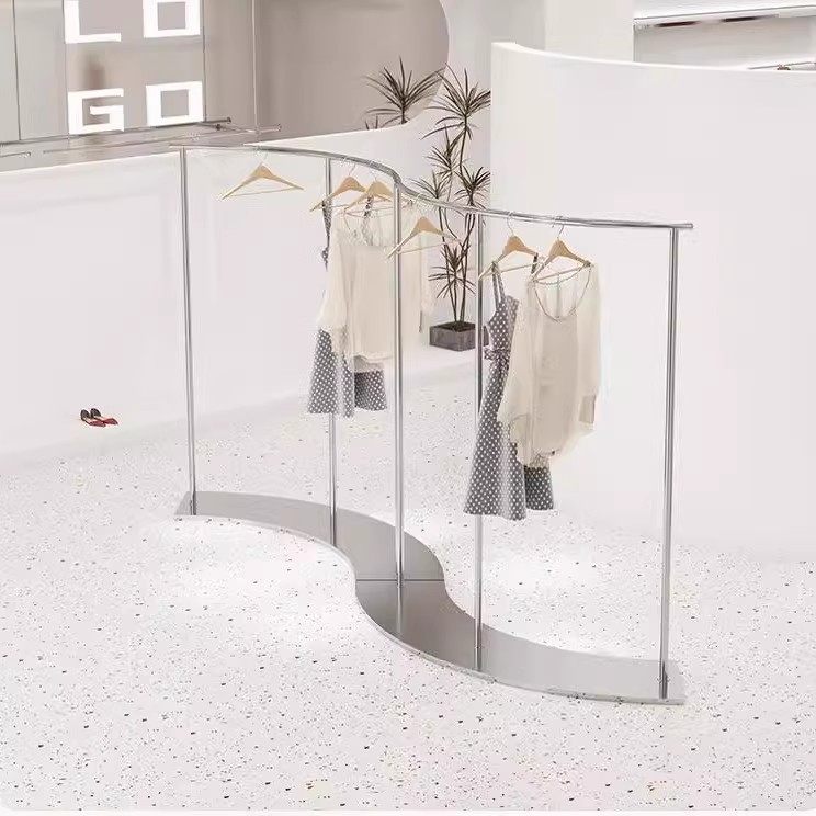 服装店展示架落地不锈钢弧形中岛橱窗陈列女装货架童装挂衣服架子