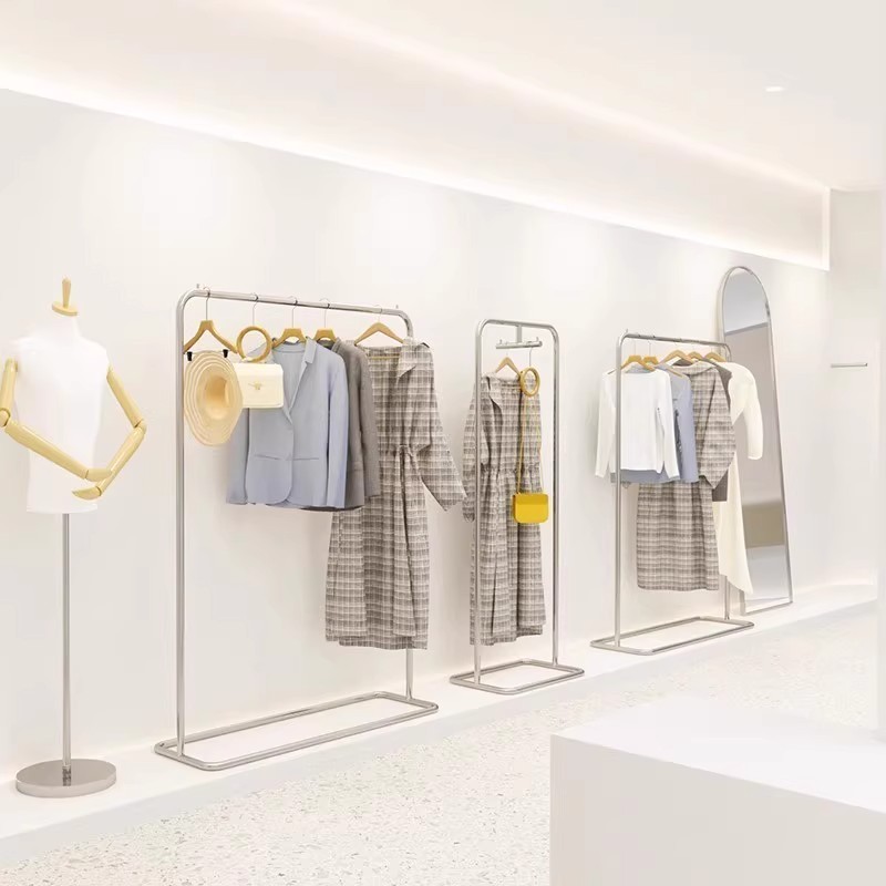 服装店展示架陈列架落地式不锈钢挂衣架中岛侧挂网红女装店货架子
