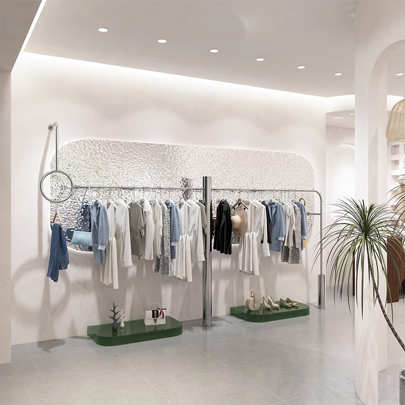服装店挂衣架上墙不锈钢简约女装店货架展示架亚克力衣服架子定制
