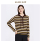 女洋气秋冬新款 SHARI HAP连帽针织条纹衫 套头上衣