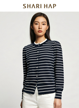 SHARI HAP莎瑞条纹针织开衫2025春装新款上衣女宽松大码上衣
