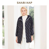 春秋新款 HAP休闲连帽印花风衣外套女中长款 商场同款 SHARI