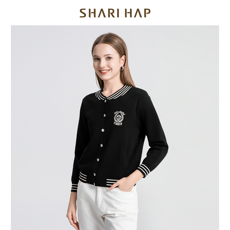 SHARI HAP莎瑞海军风针织开衫女短款洋气减龄春装新款外套