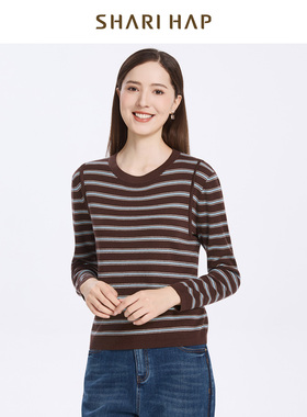 SHARI HAP条纹针织衫洋气百搭打底衫2025秋冬新款上衣女装柜正品