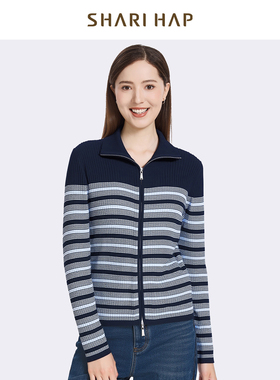 SHARI HAP针织开衫短款洋气减龄条纹打底衫2025秋冬新款上衣正品