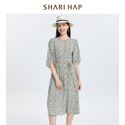 SHARI HAP莎瑞真丝碎花连衣裙中长款2025夏季新款洋气五分袖裙子
