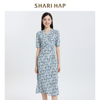 SHARI HAP中年媽媽真絲V領(lǐng)連衣裙中長款2025夏季新款優(yōu)雅碎花裙