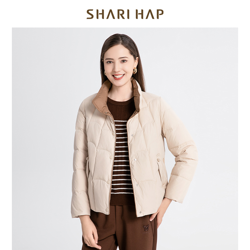 白鸭绒短款立领羽绒服