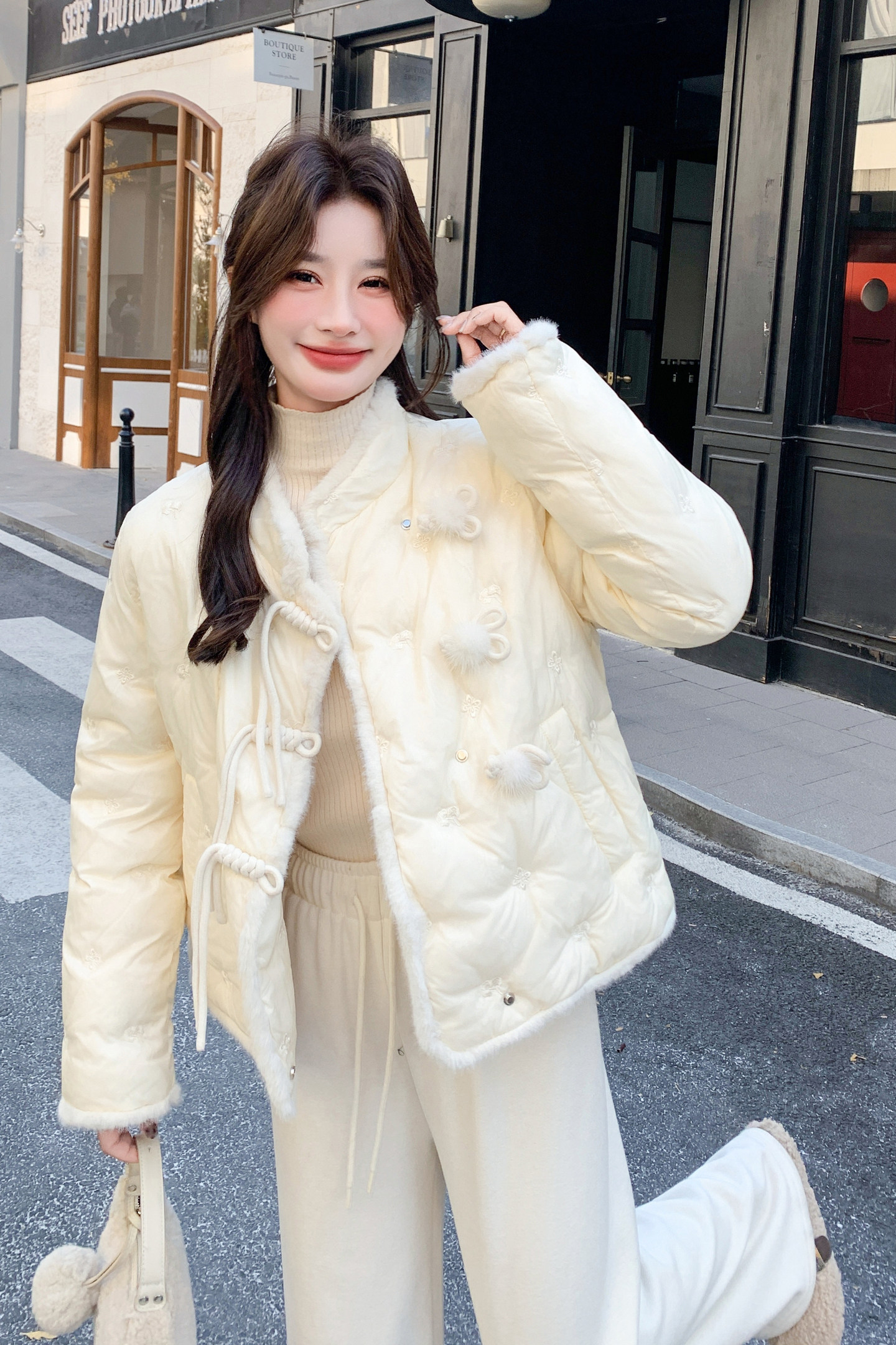 新中式刺绣双面穿仿水貂毛外套2C211-175-P210K308,女装棉衣/棉服,2C211