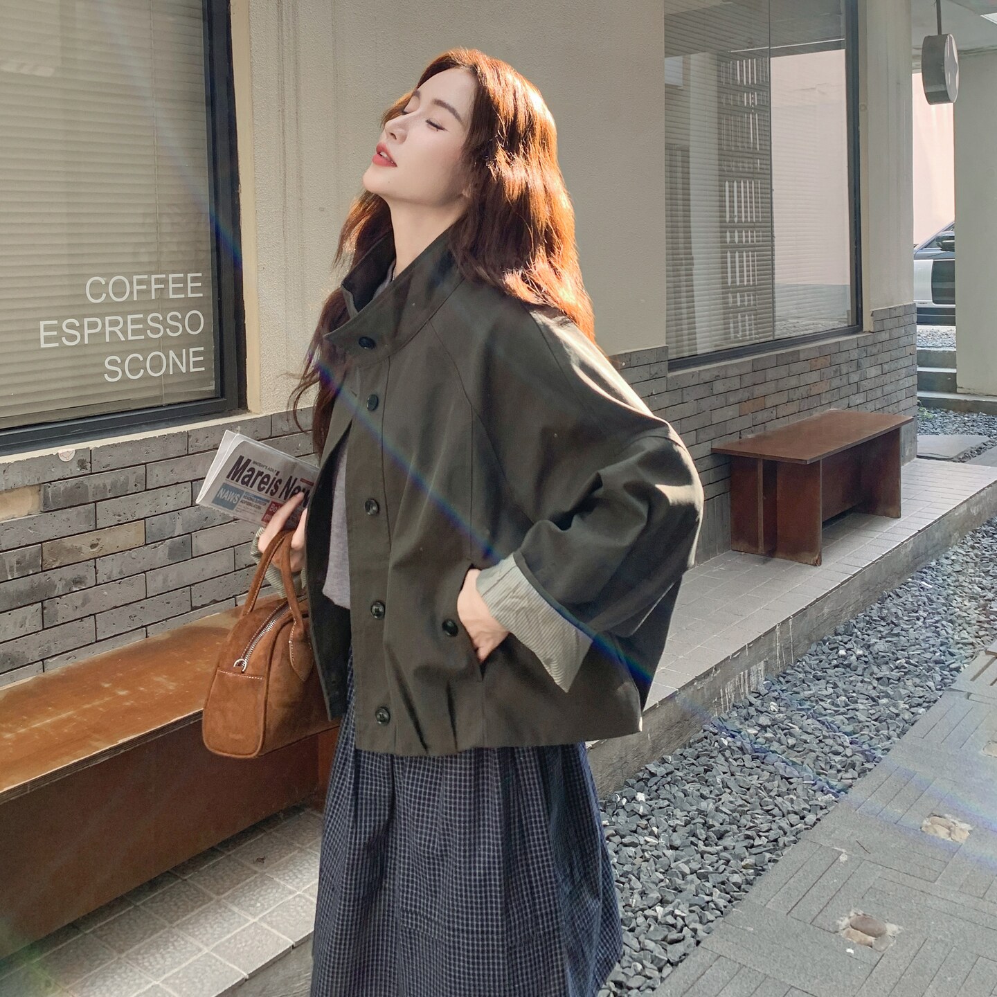 军绿色短款工装外套女2025秋季新款港风复古宽松小个子夹克上衣潮,女装短外套,2C211
