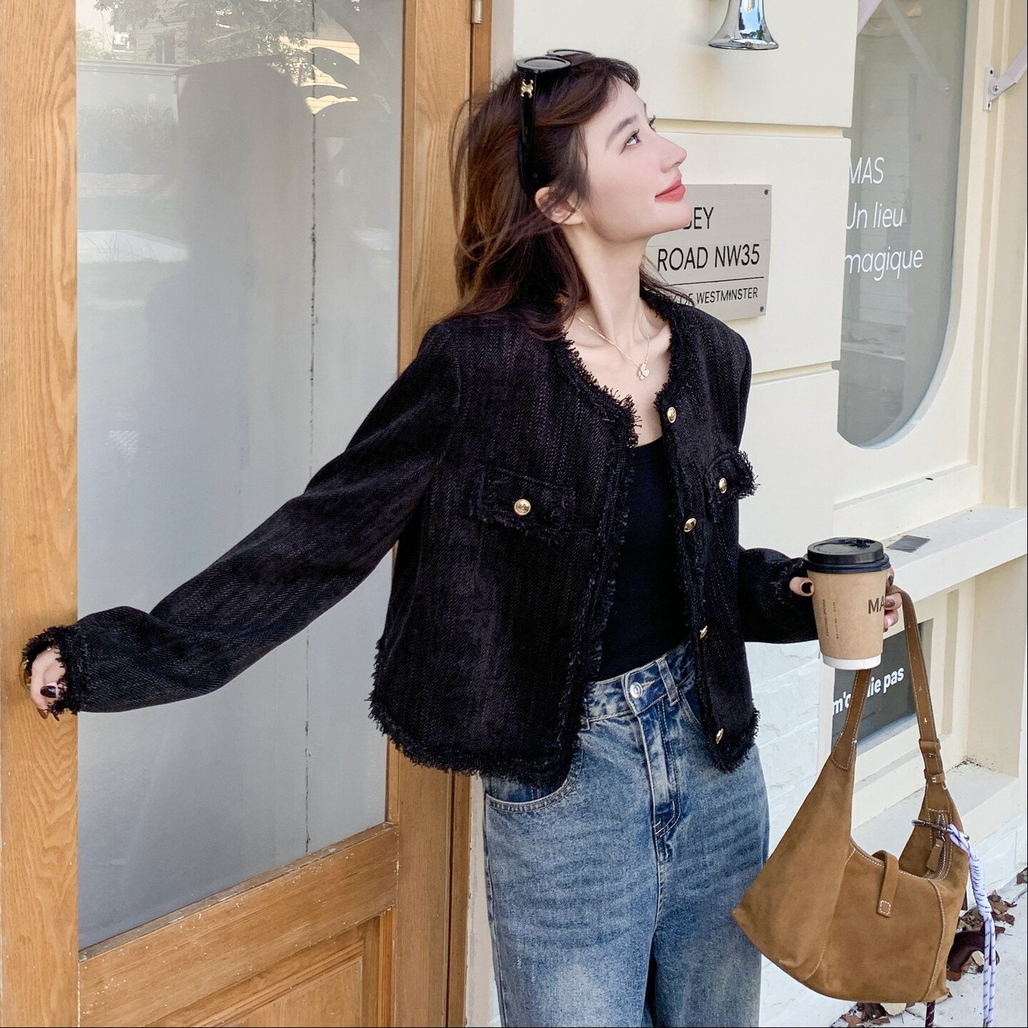 新品25秋季黑色小香风外套2C211-P155控228,女装短外套,2C211