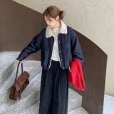 深蓝色加绒加厚牛仔外套女2025冬新款美式复古小个子工装棉服夹克，女装棉衣/棉服，2C211