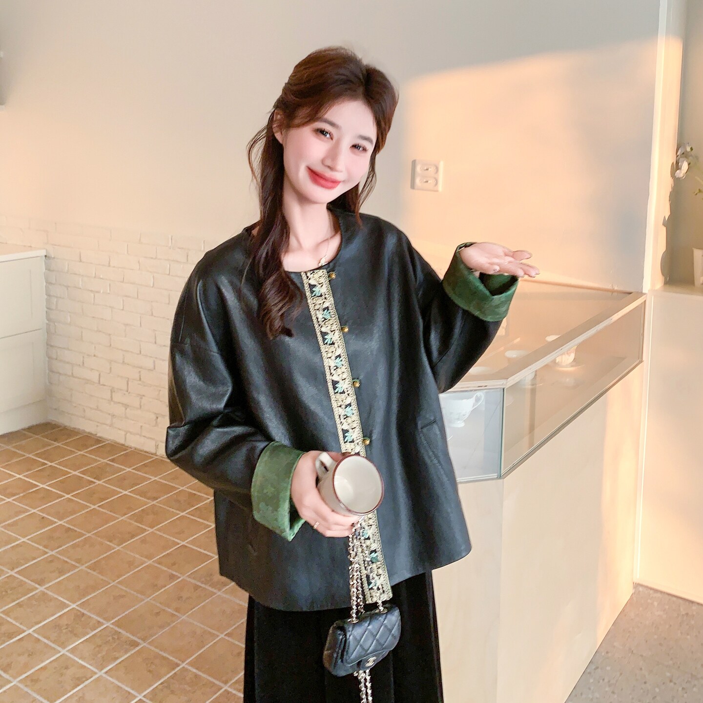 新品26春款新中式撞色双面穿皮衣外套2C211-180-P165-K268,女装短外套,2C211