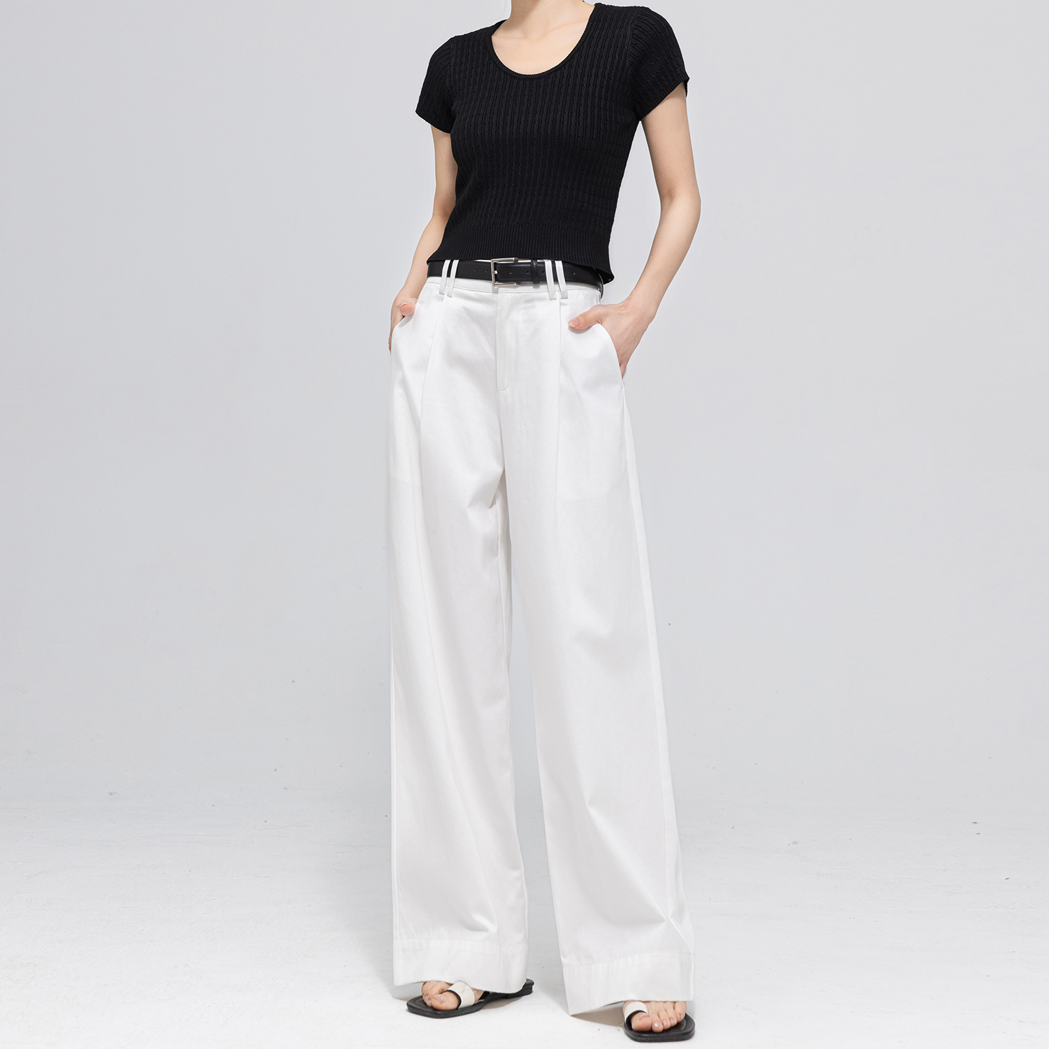 白色牛仔裤直筒休闲阔腿裤松弛感