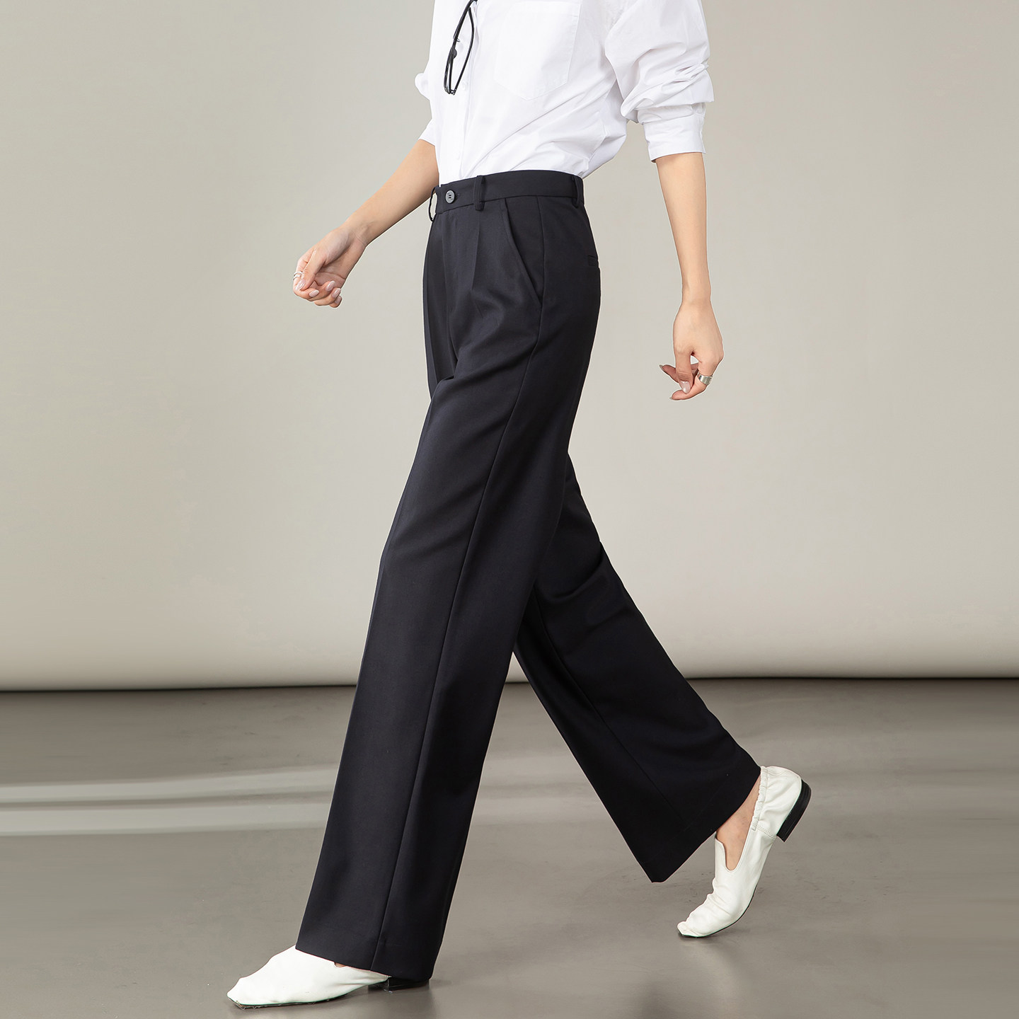 黑色精纺羊毛西装裤2025秋新款直筒裤女职业高腰显瘦百搭垂感长裤