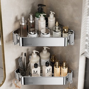 304不锈钢浴室三角置物架免打孔卫生间淋浴房洗发水沐浴露收纳架
